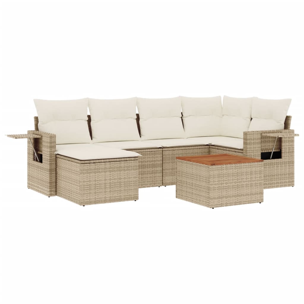 7-tlg. Garten-Sofagarnitur mit Kissen Beige Poly Rattan