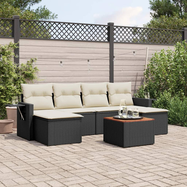 7-tlg. Garten-Sofagarnitur mit Kissen Schwarz Poly Rattan