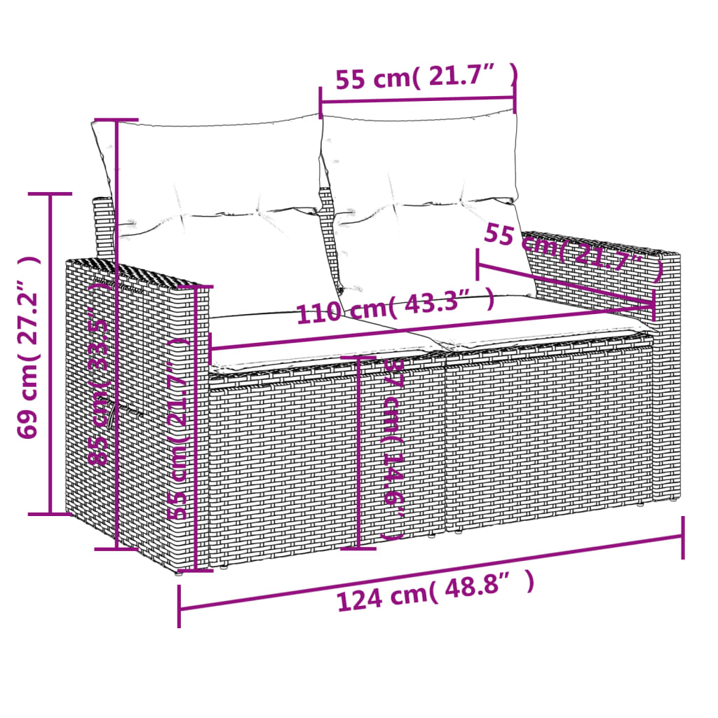 11-tlg. Garten-Sofagarnitur mit Kissen Grau Poly Rattan