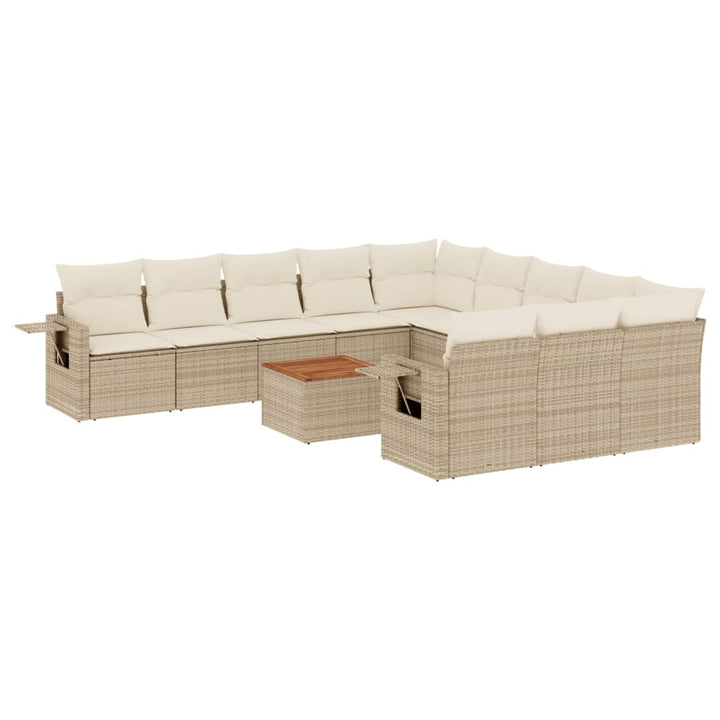 12-tlg. Garten-Sofagarnitur mit Kissen Beige Poly Rattan