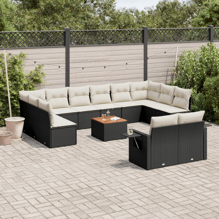 13-tlg. Garten-Sofagarnitur mit Kissen Schwarz Poly Rattan