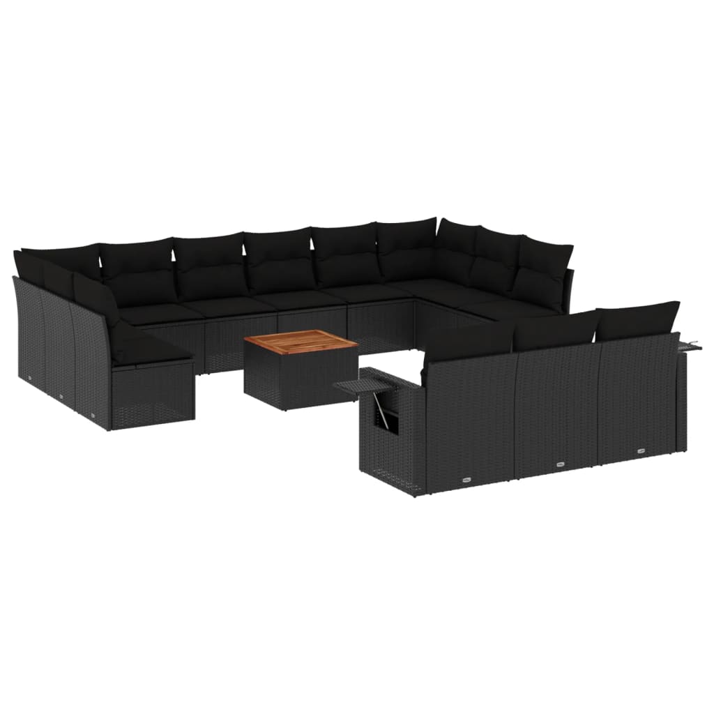 14-tlg. Garten-Sofagarnitur mit Kissen Schwarz Poly Rattan