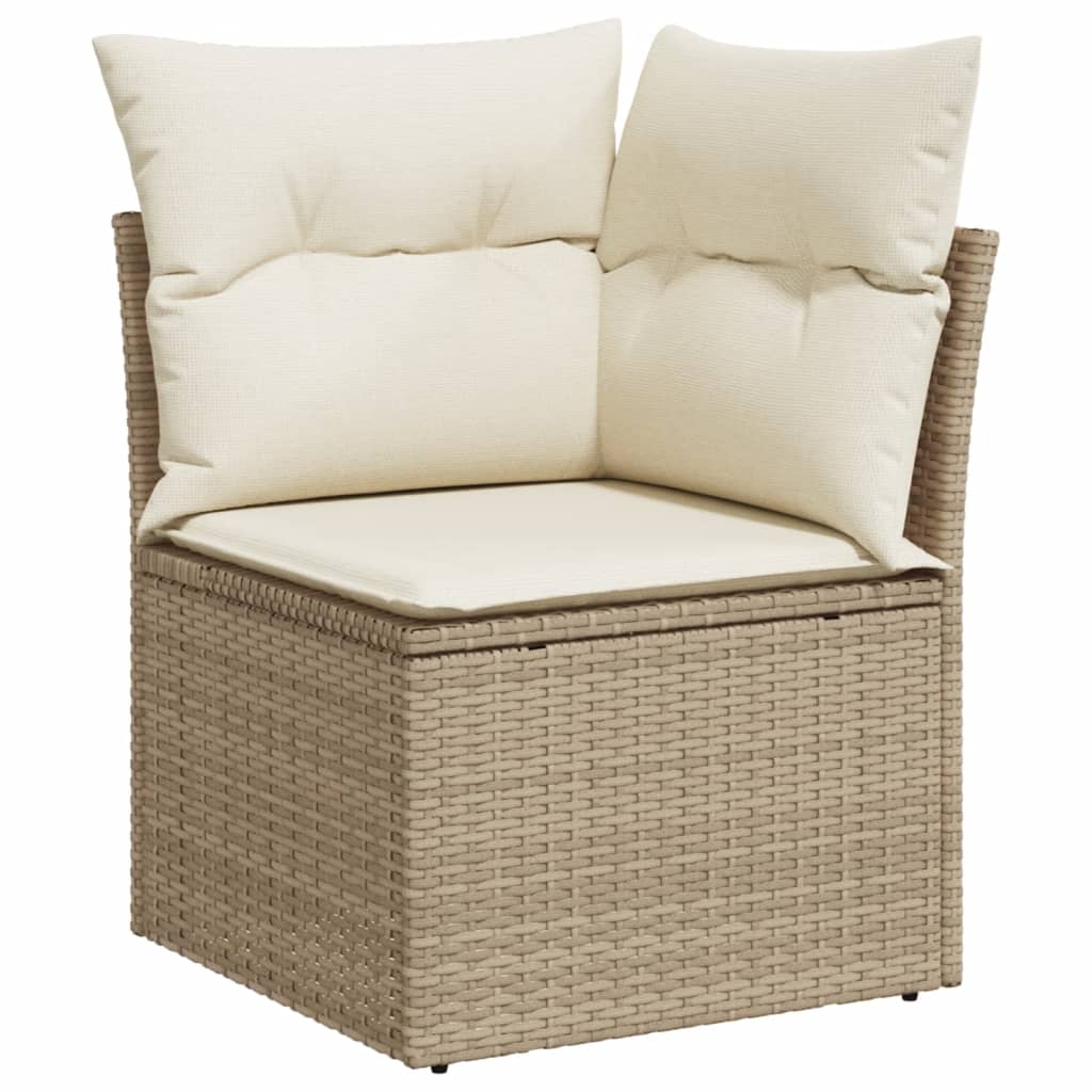 14-tlg. Garten-Sofagarnitur mit Kissen Beige Poly Rattan