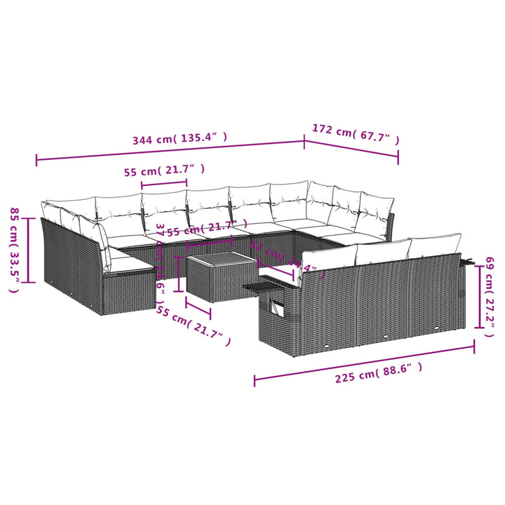 14-tlg. Garten-Sofagarnitur mit Kissen Beige Poly Rattan