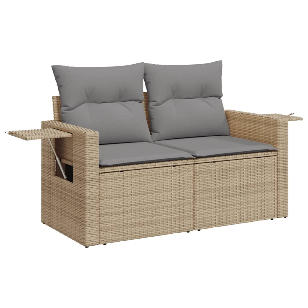 14-tlg. Garten-Sofagarnitur mit Kissen Beige Poly Rattan