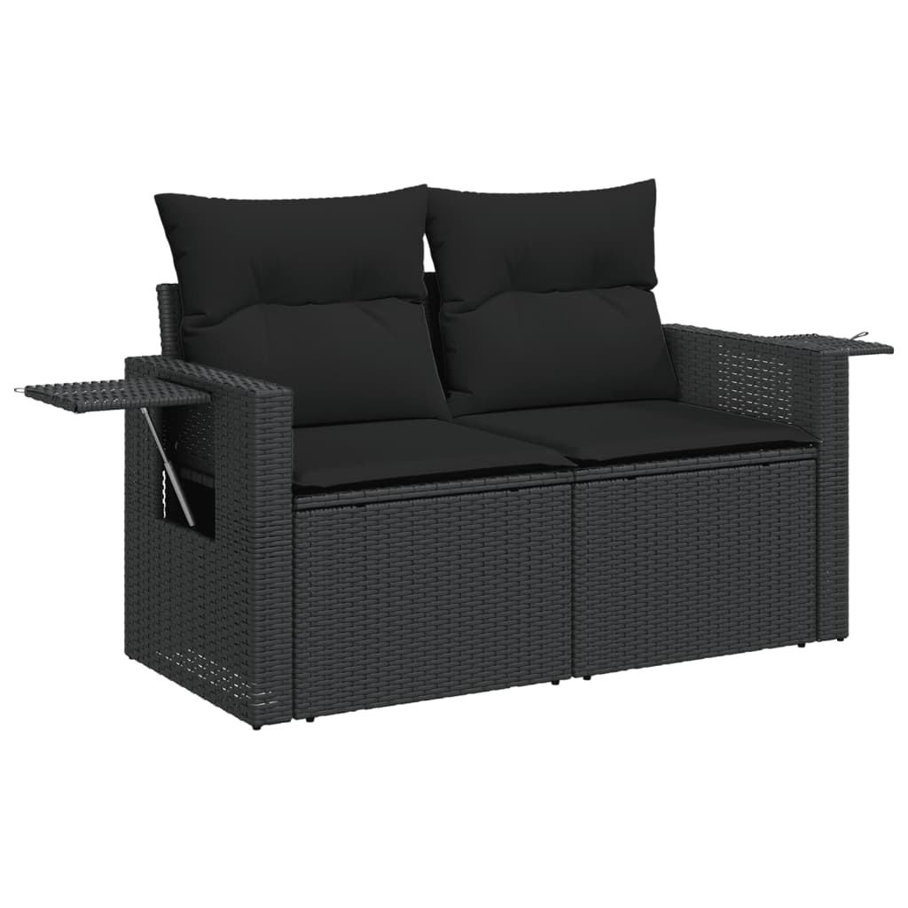 13-tlg. Garten-Sofagarnitur mit Kissen Schwarz Poly Rattan