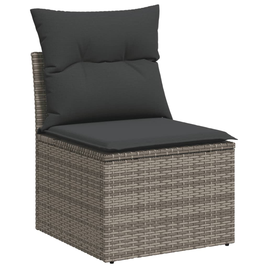 14-tlg. Garten-Sofagarnitur mit Kissen Grau Poly Rattan