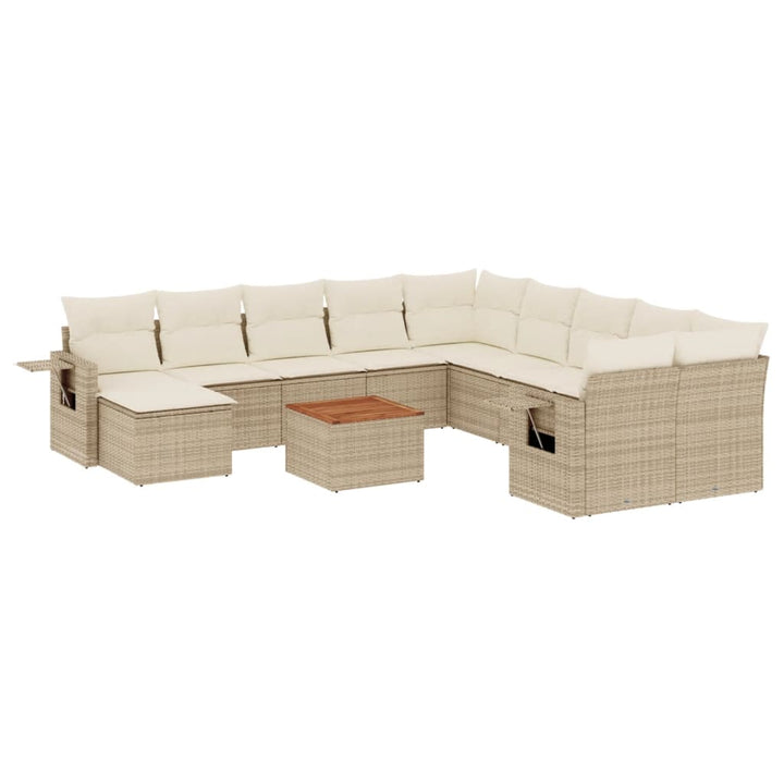 12-tlg. Garten-Sofagarnitur mit Kissen Beige Poly Rattan