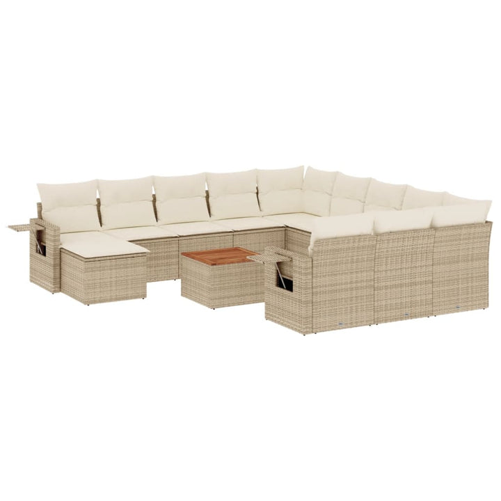 13-tlg. Garten-Sofagarnitur mit Kissen Beige Poly Rattan