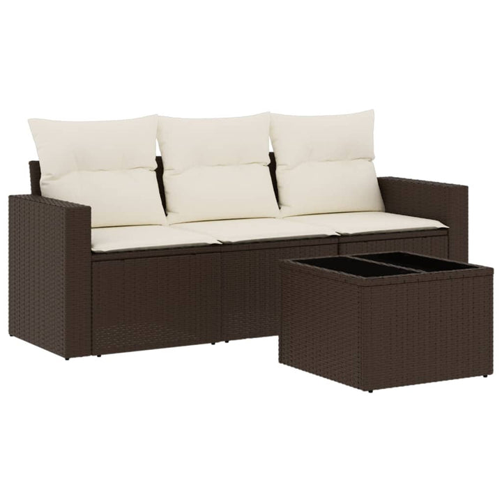 4-tlg. Garten-Sofagarnitur mit Kissen Braun Poly Rattan