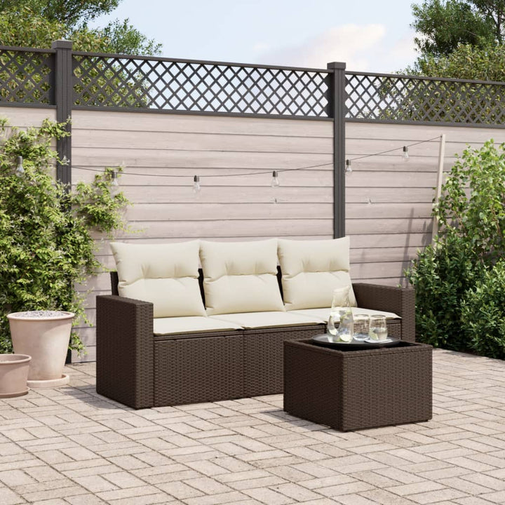 4-tlg. Garten-Sofagarnitur mit Kissen Braun Poly Rattan