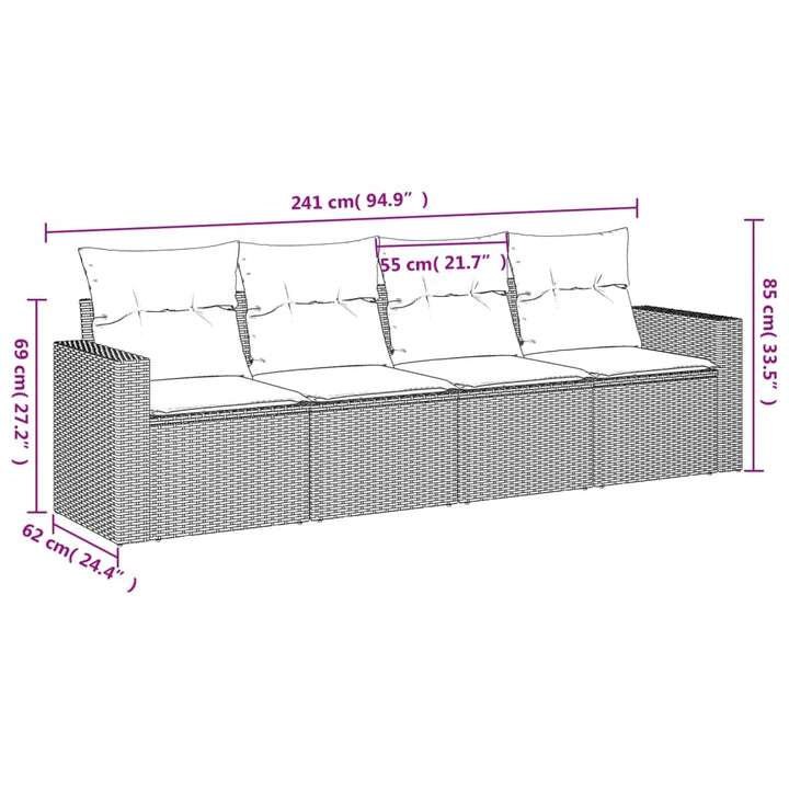 4-tlg. Garten-Sofagarnitur mit Kissen Schwarz Poly Rattan