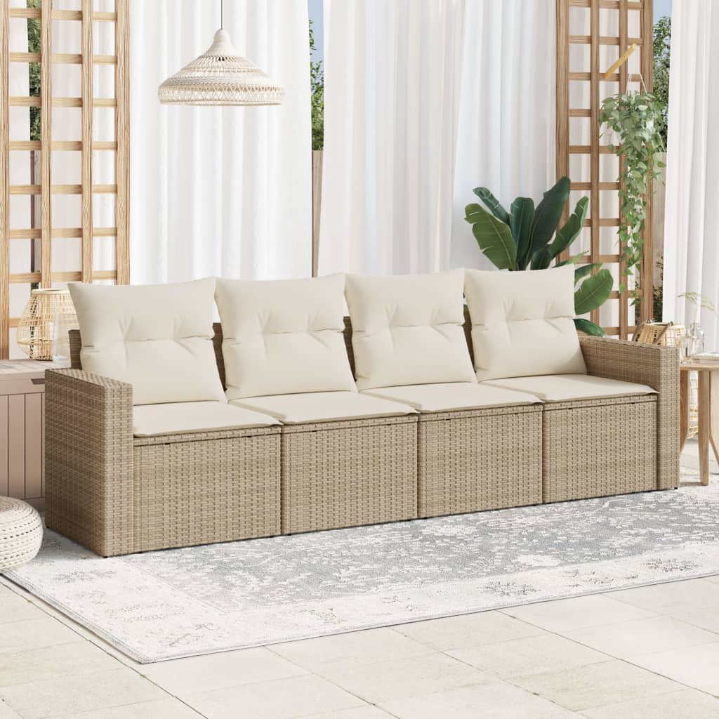 4-tlg. Garten-Sofagarnitur mit Kissen Beige Poly Rattan