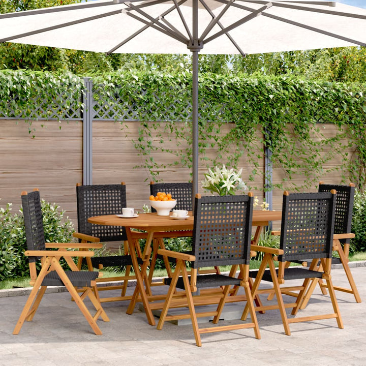 Gartenstuhl Verstellbar 6 Stk. Schwarz Poly Rattan Massivholz