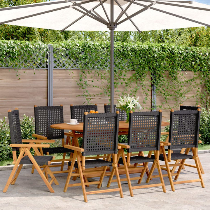 Gartenstuhl Verstellbar 8 Stk. Schwarz Poly Rattan Massivholz