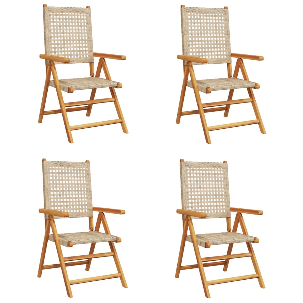 Silla de jardín ajustable 4 uds. Polirratán beige madera maciza