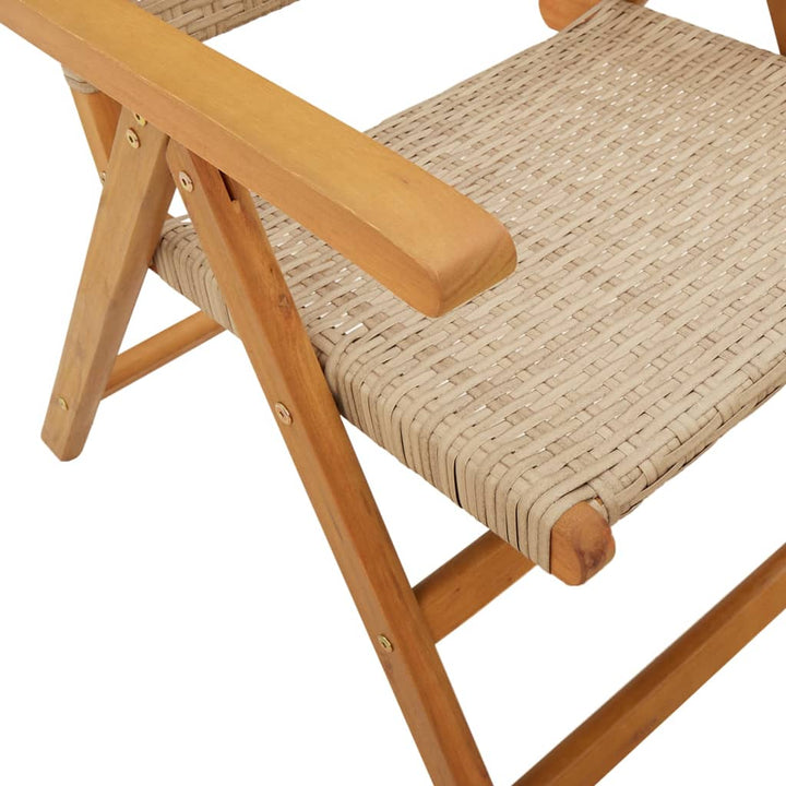 Silla de jardín ajustable 4 uds. Polirratán beige madera maciza