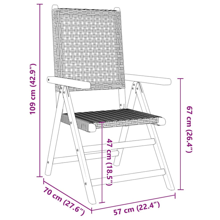 Silla de jardín ajustable 4 uds. Polirratán beige madera maciza