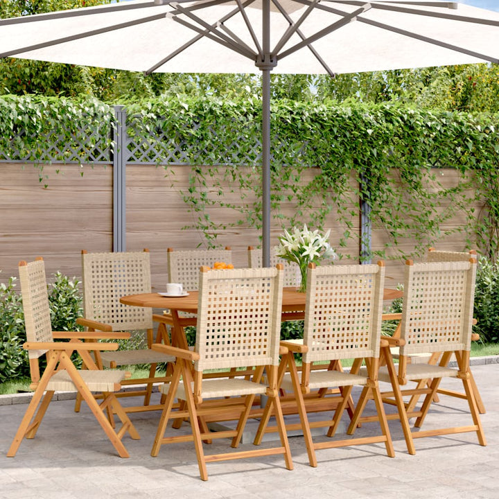 Gartenstuhl Verstellbar 8 Stk. Beige Poly Rattan Massivholz