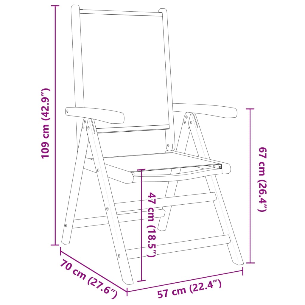 Silla de jardín regulable de 4 piezas en tela antracita y madera maciza.