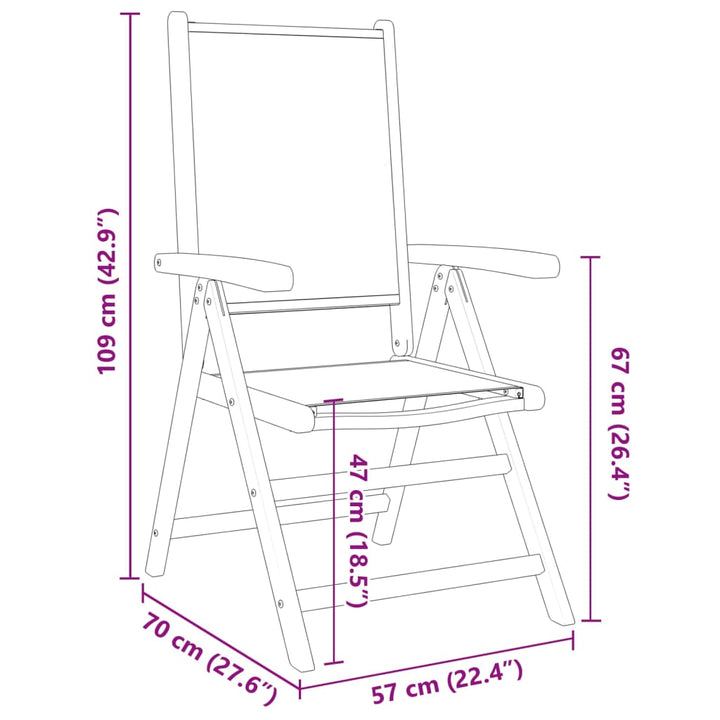 Silla de jardín regulable de 4 piezas en tela antracita y madera maciza.