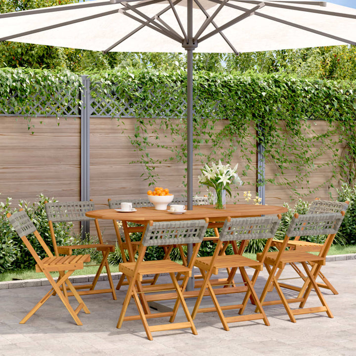 Gartenstühle 8 Stk. Klappbar Grau Poly Rattan & Massivholz