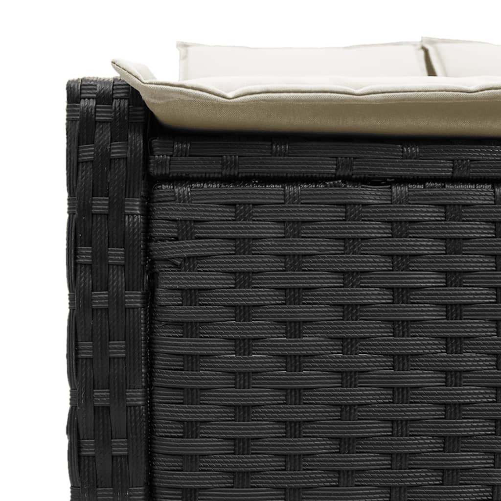 Doppel-Sonnenliege mit Kissen Schwarz Poly Rattan