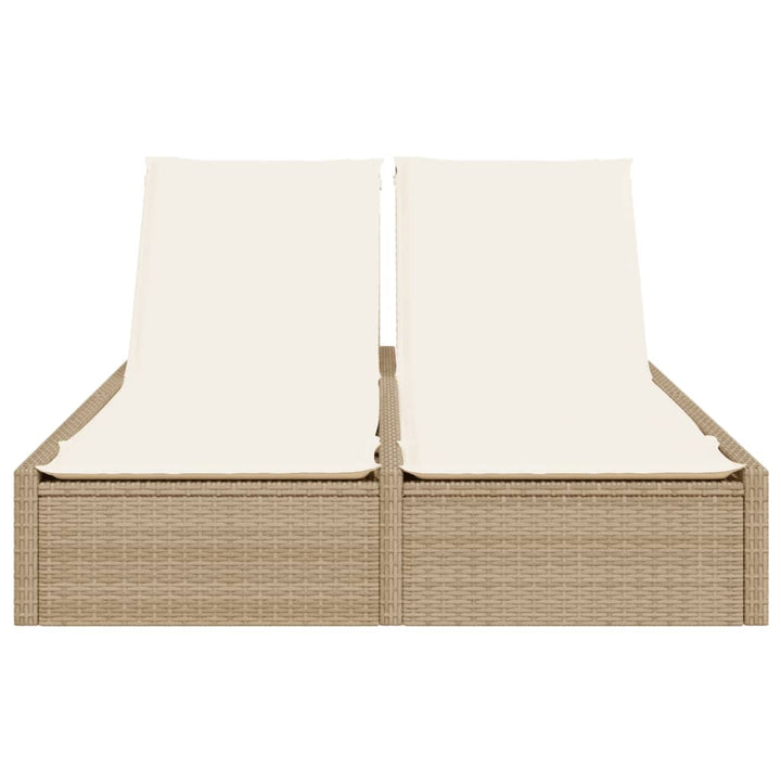 Doppel-Sonnenliege mit Auflagen Beige Poly Rattan