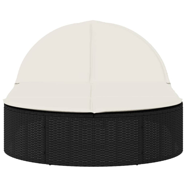 Doppel-Sonnenliege mit Kissen Schwarz Poly Rattan