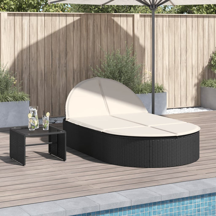 Doppel-Sonnenliege mit Kissen Schwarz Poly Rattan