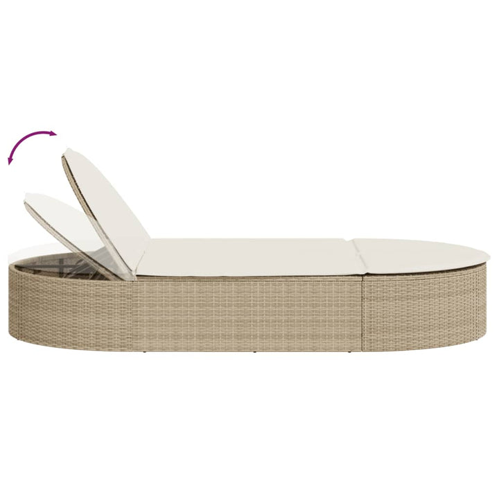 Doppel-Sonnenliege mit Auflagen Beige Poly Rattan