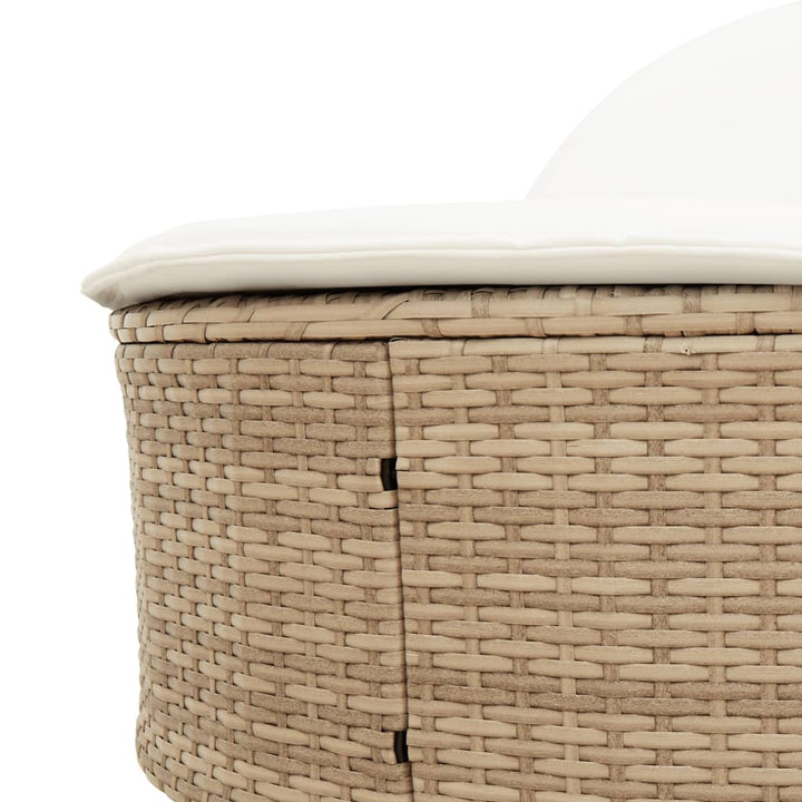 Doppel-Sonnenliege mit Auflagen Beige Poly Rattan