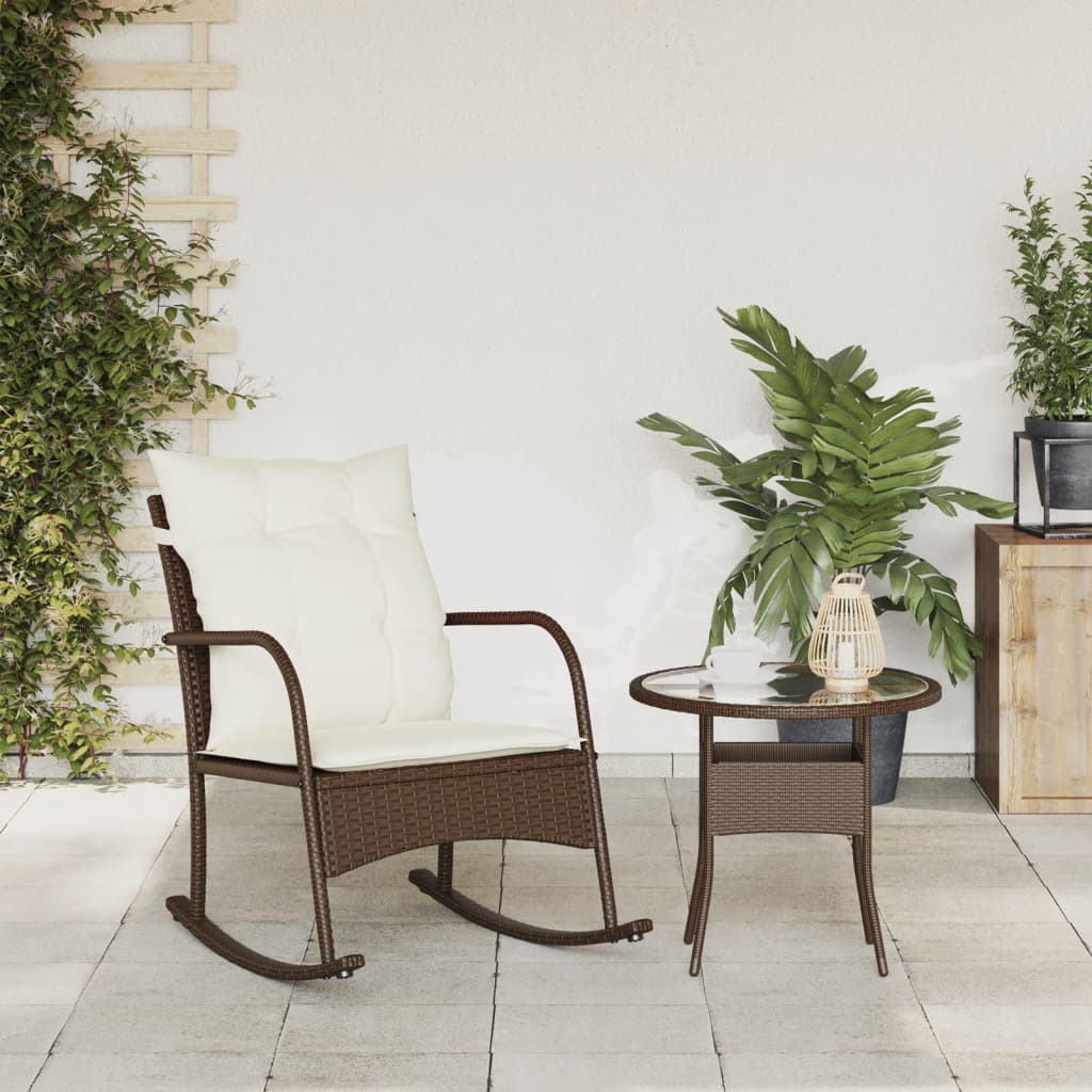 Garten-Schaukelstuhl mit Kissen Braun Poly Rattan