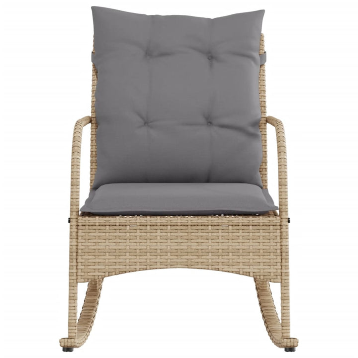 Garten-Schaukelstuhl mit Kissen Beige Poly Rattan