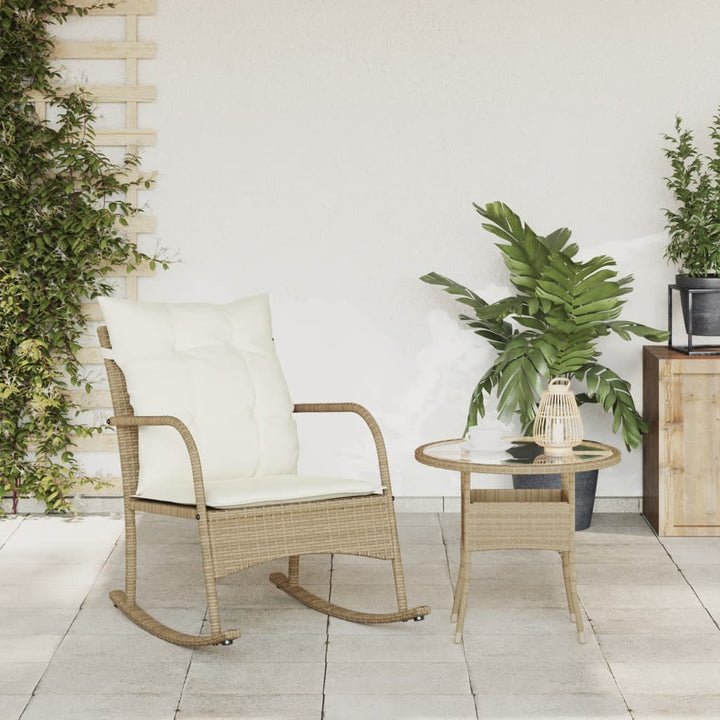 Garten-Schaukelstuhl mit Kissen Beige Poly Rattan