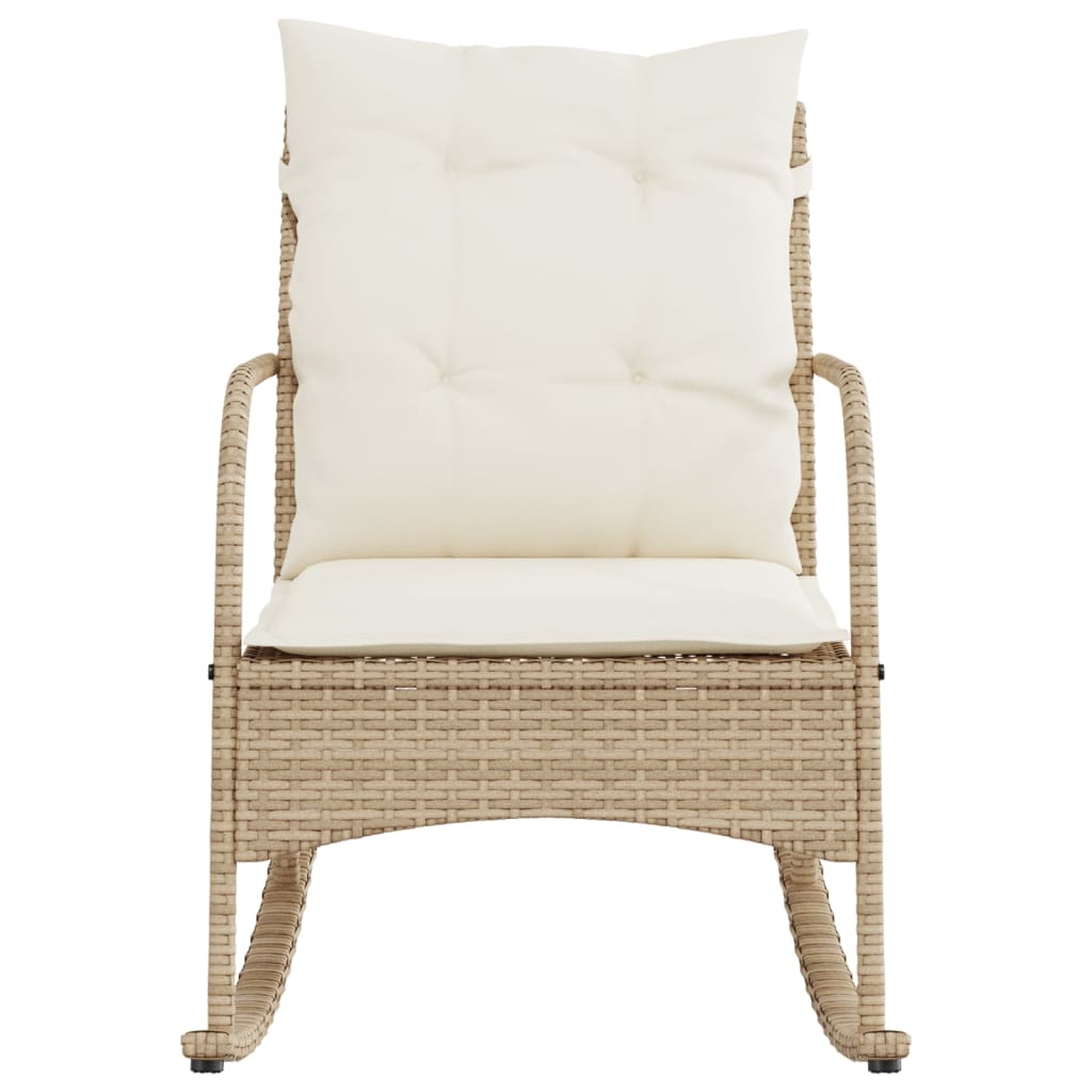 Garten-Schaukelstuhl mit Kissen Beige Poly Rattan