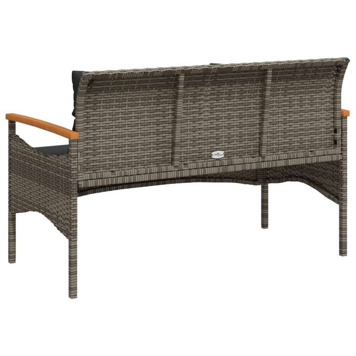 Banco de jardín con cojines 116x62,5x74 cm polirratán gris