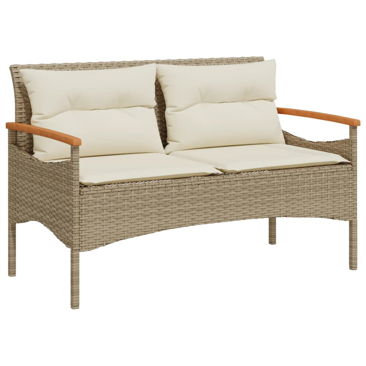 Banco de jardín con cojines 116x62,5x74 cm polirratán beige