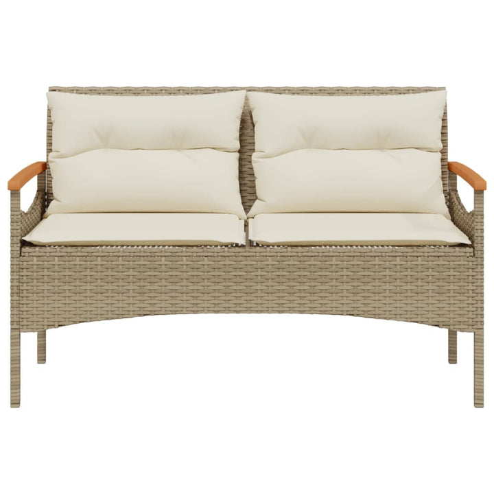 Banco de jardín con cojines 116x62,5x74 cm polirratán beige