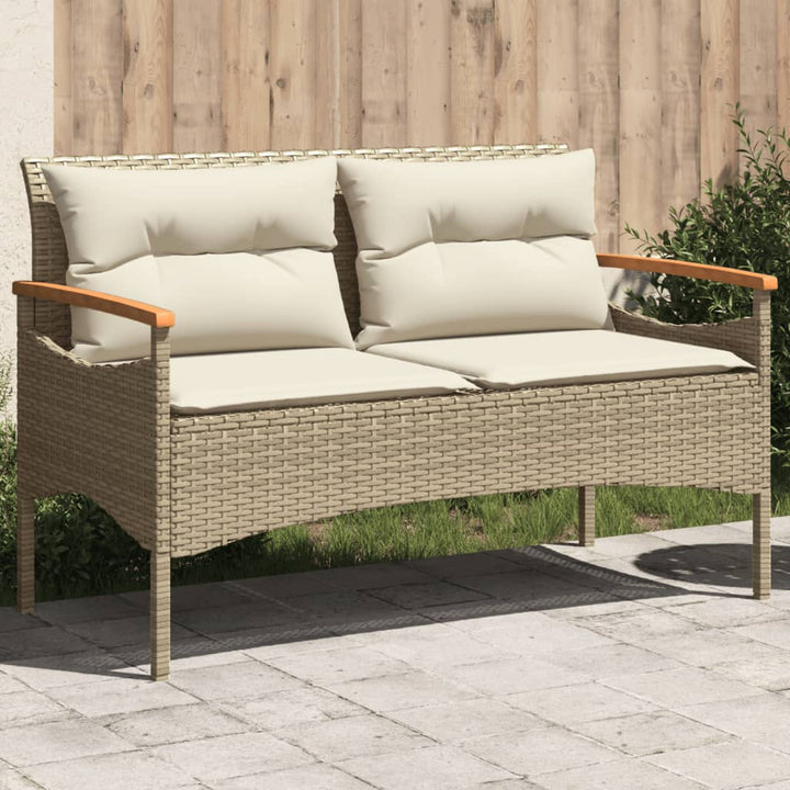 Banco de jardín con cojines 116x62,5x74 cm polirratán beige