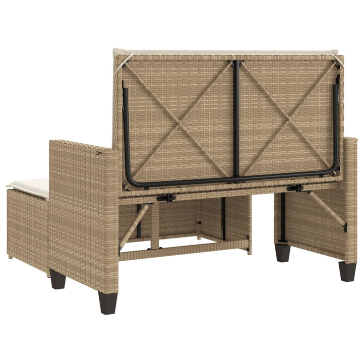 Gartenbank mit Kissen und Hocker Beige Poly Rattan