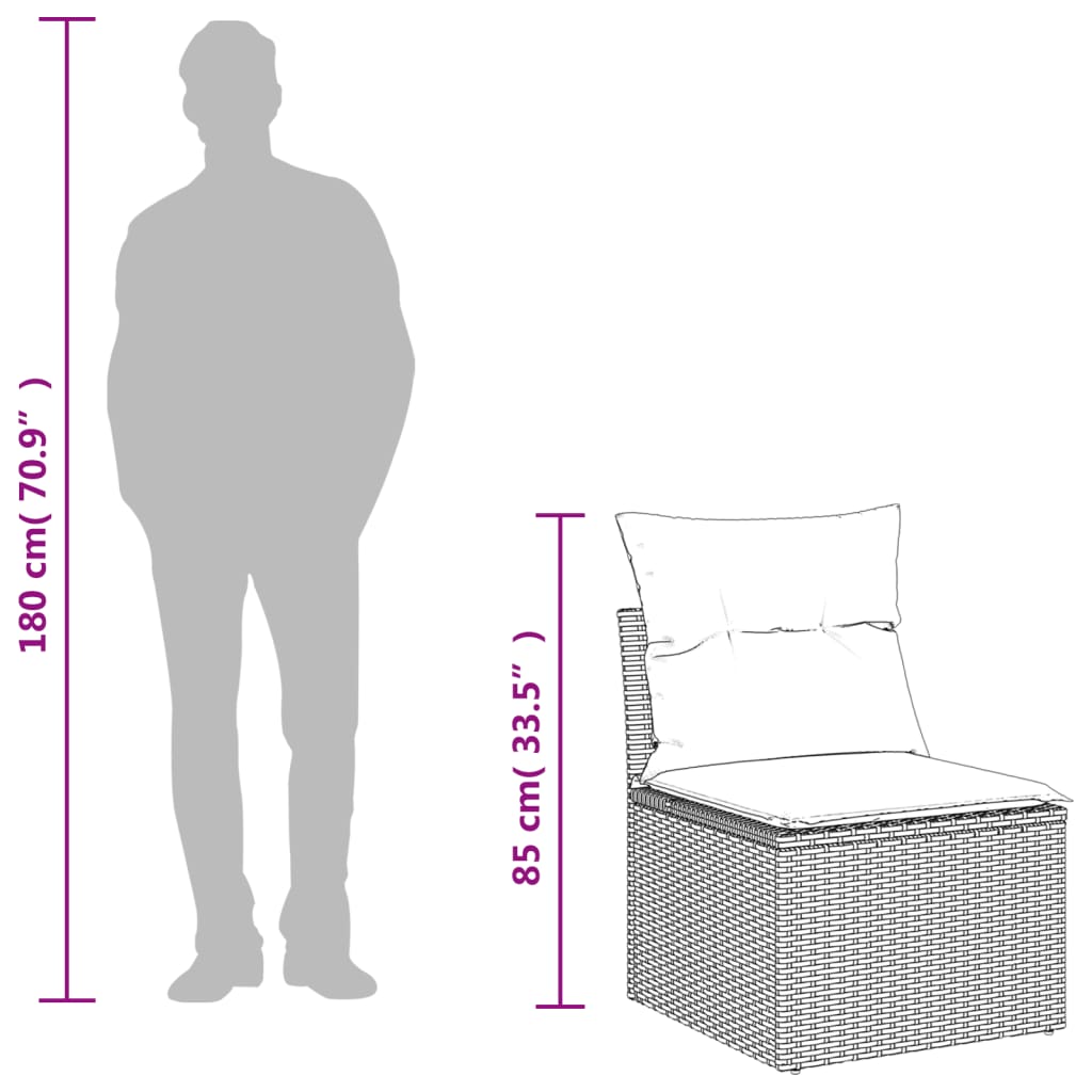 7-tlg. Garten-Sofagarnitur mit Kissen Hellgrau Poly Rattan