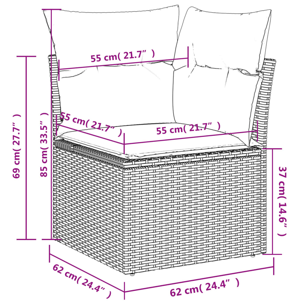 8-tlg. Garten-Sofagarnitur mit Kissen Hellgrau Poly Rattan