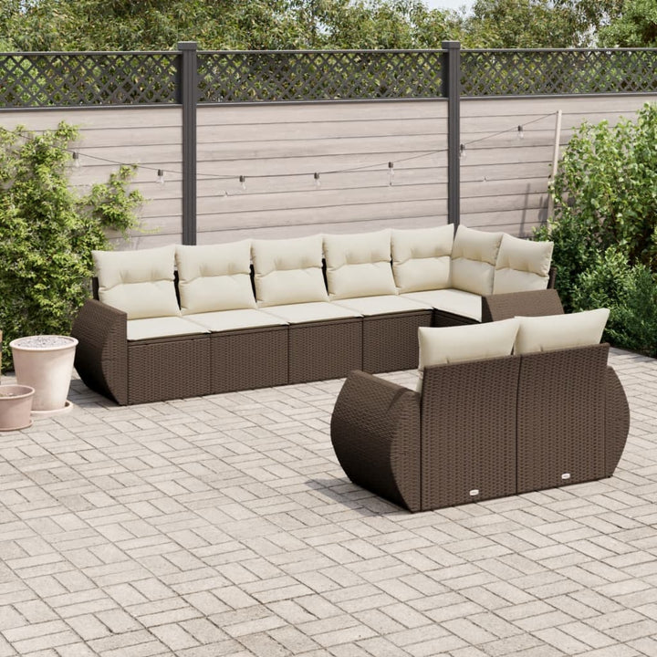 8-tlg. Garten-Sofagarnitur mit Kissen Braun Poly Rattan