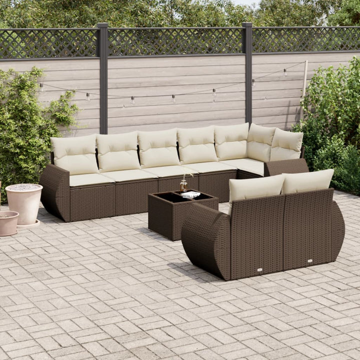 9-tlg. Garten-Sofagarnitur mit Kissen Braun Poly Rattan