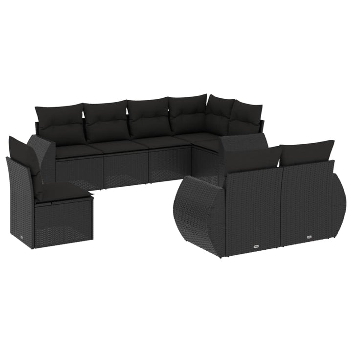 8-tlg. Garten-Sofagarnitur mit Kissen Schwarz Poly Rattan