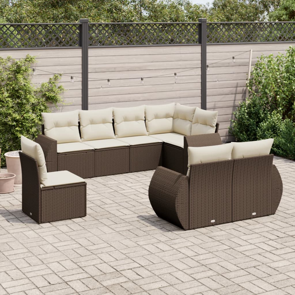 8-tlg. Garten-Sofagarnitur mit Kissen Braun Poly Rattan