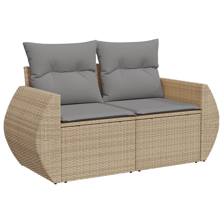 9-tlg. Garten-Sofagarnitur mit Kissen Beige Poly Rattan