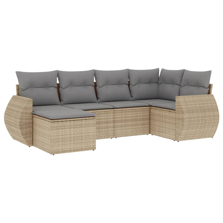 6-tlg. Garten-Sofagarnitur mit Kissen Beige Poly Rattan