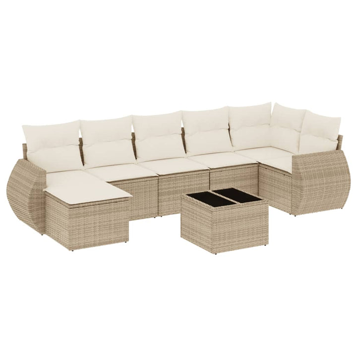 8-tlg. Garten-Sofagarnitur mit Kissen Beige Poly Rattan